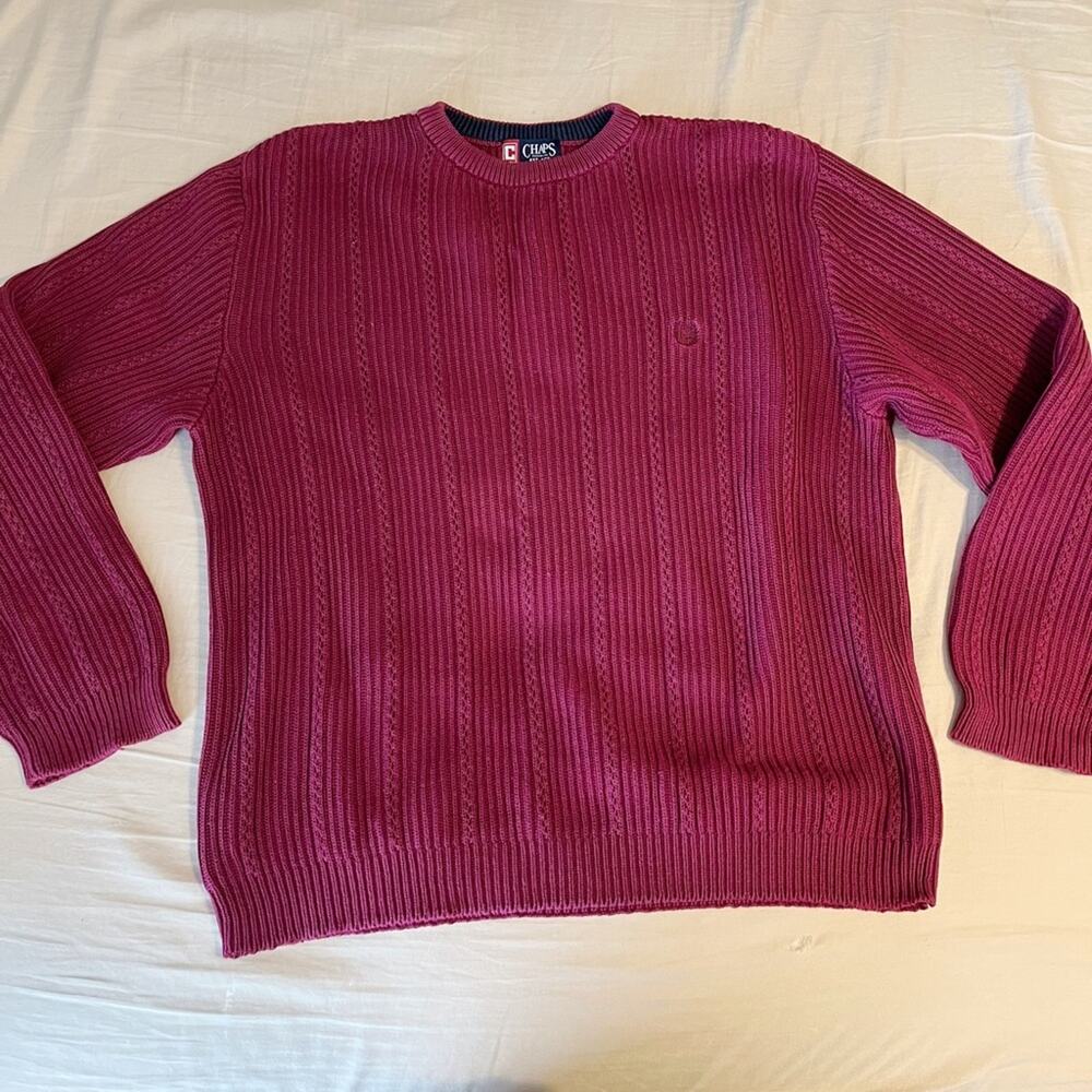 Chaps Men's Vintage Maroon Knit Crewneck Sweater Size Large